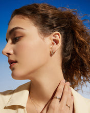 Load image into Gallery viewer, SANILIA | Two-Tone Bezel Pear Lab Grown Diamond Stud Earring by Aurelie Gi — on model