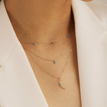 Load image into Gallery viewer, NORA | Turquoise & White Sapphire Crescent Moon Necklace by Aurelie Gi — detail view