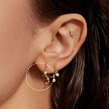 Load image into Gallery viewer, LANA | Pearl and White Sapphire Curved Huggie Hoops by Aurelie Gi — detail view
