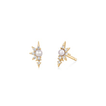 Load image into Gallery viewer, NIXIE | Pearl and White Sapphire Stud Earrings by Aurelie Gi — alternate angle