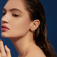 Load image into Gallery viewer, LANA | Pearl and White Sapphire Curved Huggie Hoops by Aurelie Gi — alternate angle