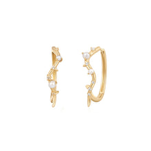 Load image into Gallery viewer, LANA | Pearl and White Sapphire Curved Huggie Hoops