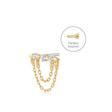 Load image into Gallery viewer, TRIBECA | Draped Double Chain and White Sapphire Threadless Flatback Earring