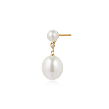 Load image into Gallery viewer, CAROLEENA | Double Pearl Drop Stud Earring by Aurelie Gi — on model