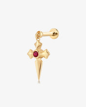 Load image into Gallery viewer, DOJA | Lab Grown Diamond & Ruby Dangle Cross Threaded Flatback by Aurelie Gi