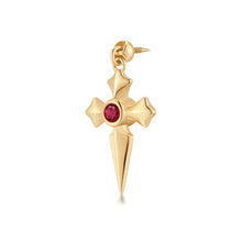 Load image into Gallery viewer, DOJA | Lab Grown Diamond & Ruby Dangle Cross Threaded Flatback by Aurelie Gi — on model