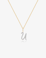 Load image into Gallery viewer, Cursive Letter Pavé Diamond Necklace by Aurelie Gi — alternate angle