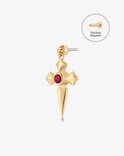 Load image into Gallery viewer, DOJA | Lab Grown Diamond & Ruby Dangle Cross Threadless Flatback Earring by Aurelie Gi