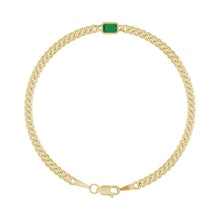 Load image into Gallery viewer, 14k Yellow Gold Lab-Grown Emerald Emerald-Cut Bezel-Set Curb Link Bracelet