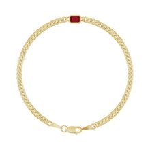 Load image into Gallery viewer, 14k Yellow Gold Lab-Grown Ruby Emerald-Cut Bezel-Set Curb Link Bracelet