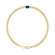 Load image into Gallery viewer, 14k Yellow Gold Lab-Grown Blue Sapphire Emerald-Cut Bezel-Set Curb Link Bracelet