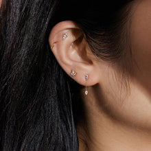 Load image into Gallery viewer, DEWDROP | Pear and Round White Sapphire Drop Stud Earring by Aurelie Gi — alternate angle