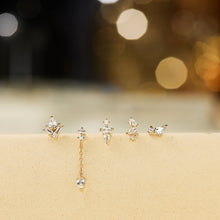 Load image into Gallery viewer, DEWDROP | Pear and Round White Sapphire Drop Stud Earring by Aurelie Gi — alternate angle