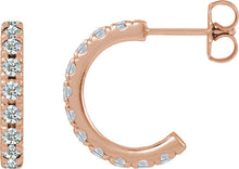 Load image into Gallery viewer, 14k Rose Gold Lab-Grown Diamond French-Set Huggie Hoop Earrings