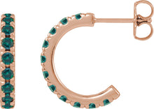 Load image into Gallery viewer, 14k Rose Gold Lab-Grown Alexandrite French-Set Huggie Hoop Earrings