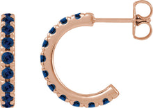 Load image into Gallery viewer, 14k Rose Gold Lab-Grown Blue Sapphire French-Set Huggie Hoop Earrings