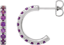 Load image into Gallery viewer, 14k White Gold Natural Amethyst French-Set Huggie Hoop Earrings