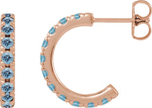 Load image into Gallery viewer, 14k Rose Gold Natural Aquamarine French-Set Huggie Hoop Earrings