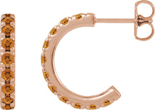 Load image into Gallery viewer, 14k Rose Gold Natural Citrine French-Set Huggie Hoop Earrings