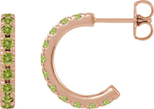 Load image into Gallery viewer, 14k Rose Gold Natural Peridot French-Set Huggie Hoop Earrings