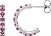 Load image into Gallery viewer, 14k White Gold Natural Pink Tourmaline French-Set Huggie Hoop Earrings