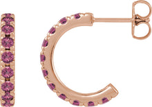 Load image into Gallery viewer, 14k Rose Gold Natural Pink Tourmaline French-Set Huggie Hoop Earrings