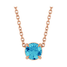 Load image into Gallery viewer, 14k Rose Gold Natural Blue Zircon 5 mm Solitaire Necklace