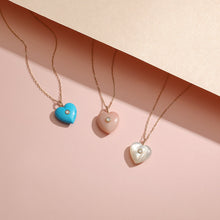 Load image into Gallery viewer, NEELA | Turquoise & Diamond Puffed Heart Necklace Necklaces AURELIE GI