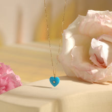 Load image into Gallery viewer, NEELA | Turquoise & Diamond Puffed Heart Necklace Necklaces AURELIE GI