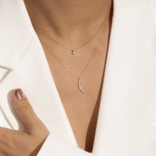 Load image into Gallery viewer, NORA | Turquoise & White Sapphire Crescent Moon Necklace Necklaces AURELIE GI
