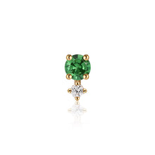 Load image into Gallery viewer, MAY | Green Tsavorite and White Sapphire Single Piercing Earring Earrings AURELIE GI Yellow Gold Single