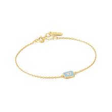 Load image into Gallery viewer, Powder Blue Enamel Emblem Gold Bracelet