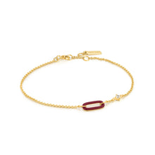 Load image into Gallery viewer, Claret Red Enamel Gold Link Bracelet
