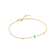 Load image into Gallery viewer, 14kt Gold Turquoise and White Sapphire Bracelet