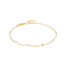 Load image into Gallery viewer, 14kt Gold Pearl and White Sapphire Bracelet