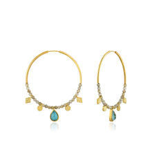 Load image into Gallery viewer, Turquoise Labradorite Gold Hoop Earrings