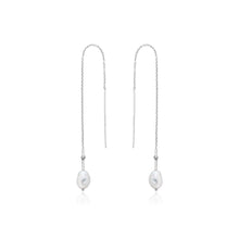 Load image into Gallery viewer, Silver Pearl Threader Earrings