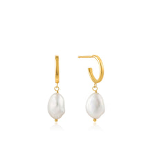 Load image into Gallery viewer, Gold Pearl Mini Hoop Earrings