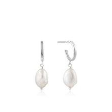 Load image into Gallery viewer, Silver Pearl Mini Hoop Earrings