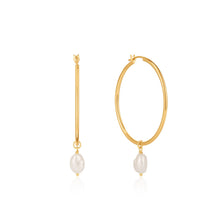 Load image into Gallery viewer, Gold Pearl Hoop Earrings