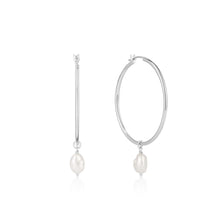 Load image into Gallery viewer, Silver Pearl Hoop Earrings