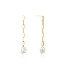 Load image into Gallery viewer, Gold Pearl Chunky Drop Earrings