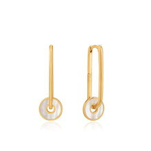 Load image into Gallery viewer, Gold Mother Of Pearl Disc Hoop Earrings