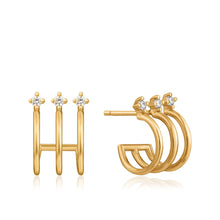 Load image into Gallery viewer, Gold Triple Mini Hoop Stud Earrings