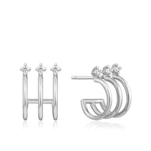 Load image into Gallery viewer, Silver Triple Mini Hoop Stud Earrings