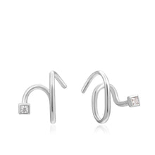 Load image into Gallery viewer, Silver Twist Square Sparkle Earrings