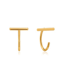 Load image into Gallery viewer, Gold T-Bar Twist Earrings