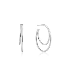 Load image into Gallery viewer, Silver Crescent Hoop Earrings