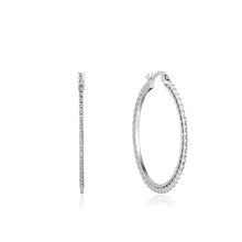 Load image into Gallery viewer, Silver Flat Beaded Hoop Earrings
