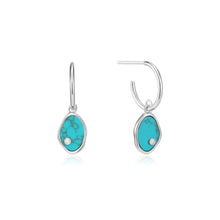 Load image into Gallery viewer, Silver Tidal Turquoise Mini Hoop Earrings